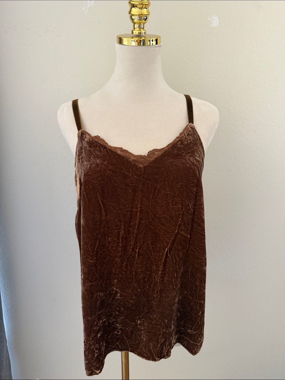 Sundance Crushed Velvet Lace-Trim Cami Tank Top - Brown